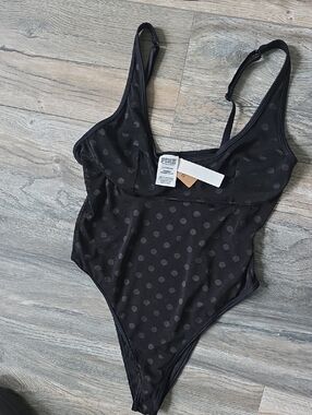 PINK Victoria's Secret Black Polka Dot Bandeau Bodysuit